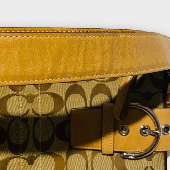 Coach Signature Soho Duffle Shoulder Handbag Jacquard Canvas Leather Trim Purse - Picture 8 of 13